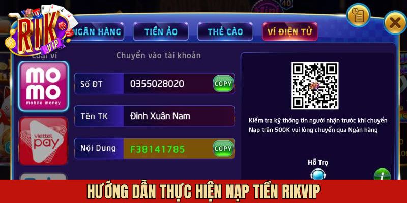 Hướng dẫn quy trình nạp tiền Rikvip cụ thể nhất